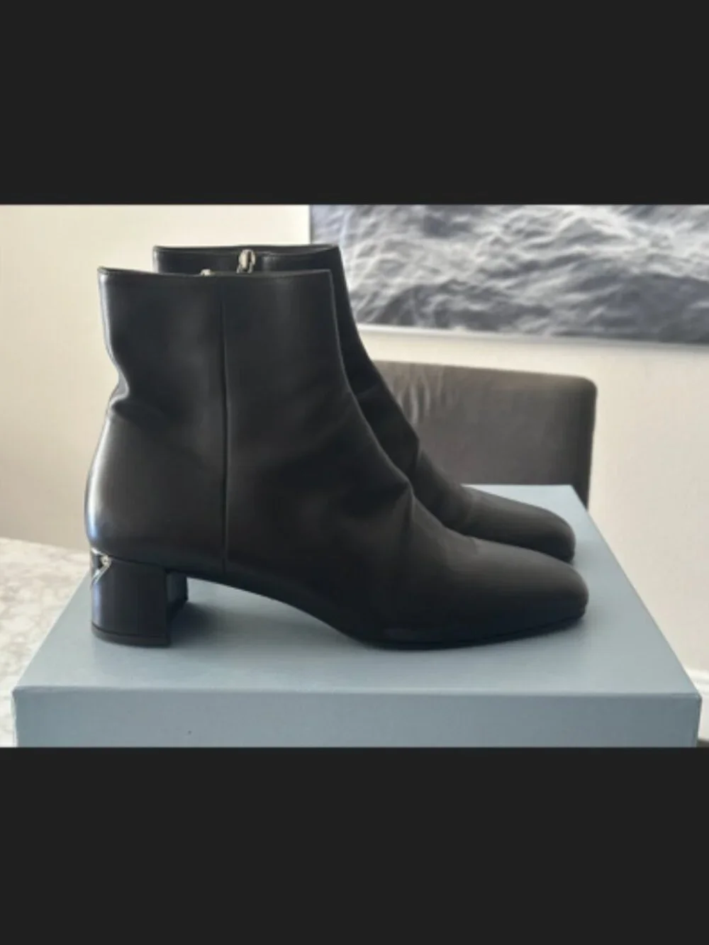 PRADA CAZLATURE DONNA BLACK LEATHER BOOTIES SZ 40.5 / 10.5 US - Picture 6 of 9